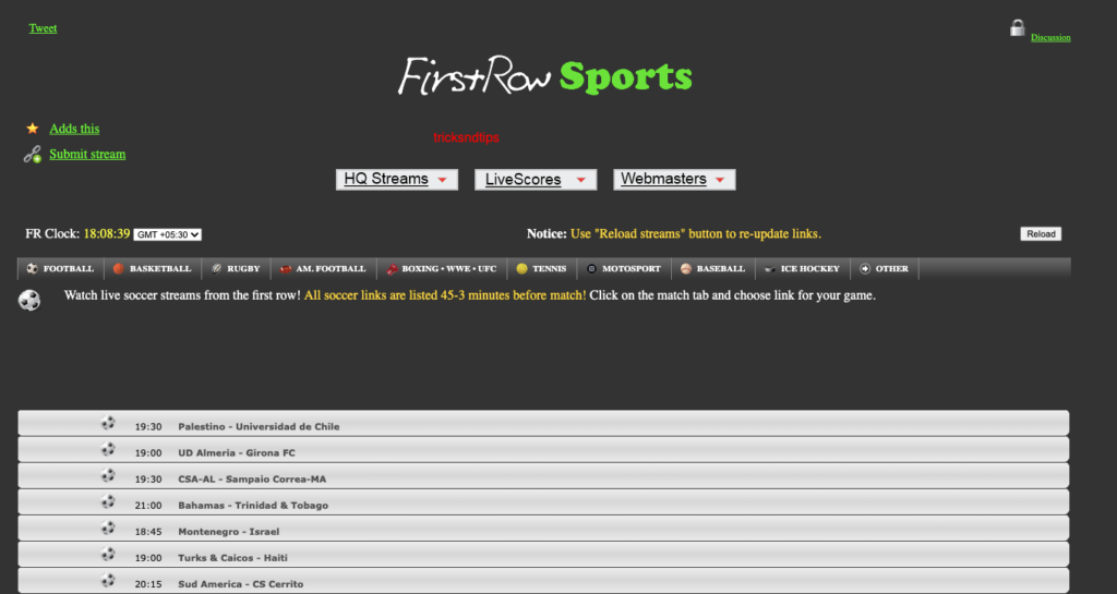 firstrowsports screen