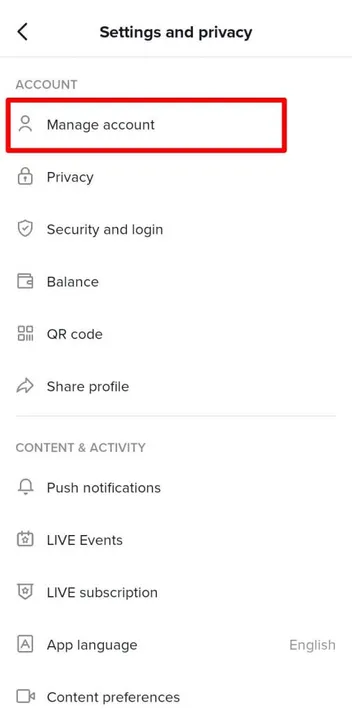 Select Privacy, Settings, and Manage My Account