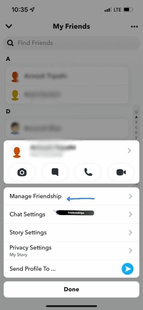 long press on friend, you want to remove and click on manage friendship