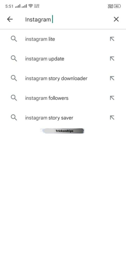 Search for Instagram in the search field and press Enter.