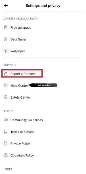 Click to report a problem for support.