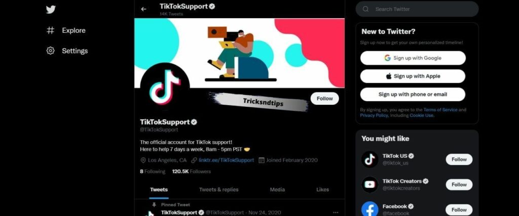 contactar a TikTok a través de Twitter