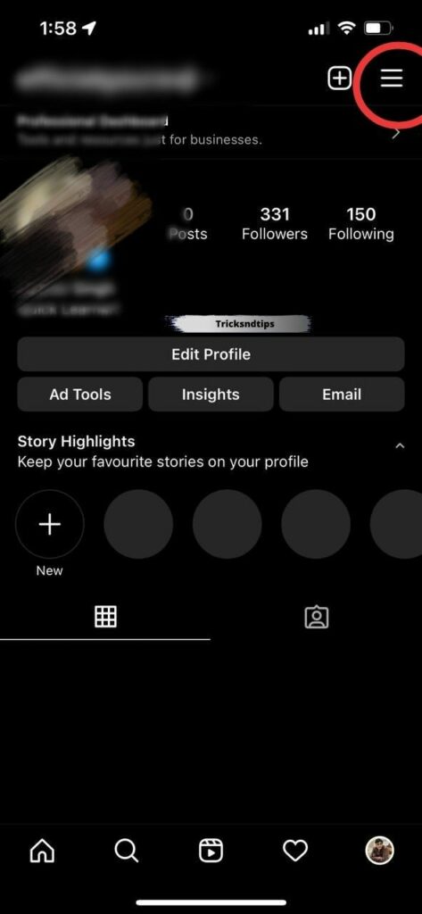 1. Open your Instagram profile and press Menu.