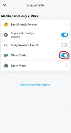 I enable ghost Trails on Snapchat Plus