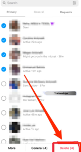 
how to delete all instagram messages